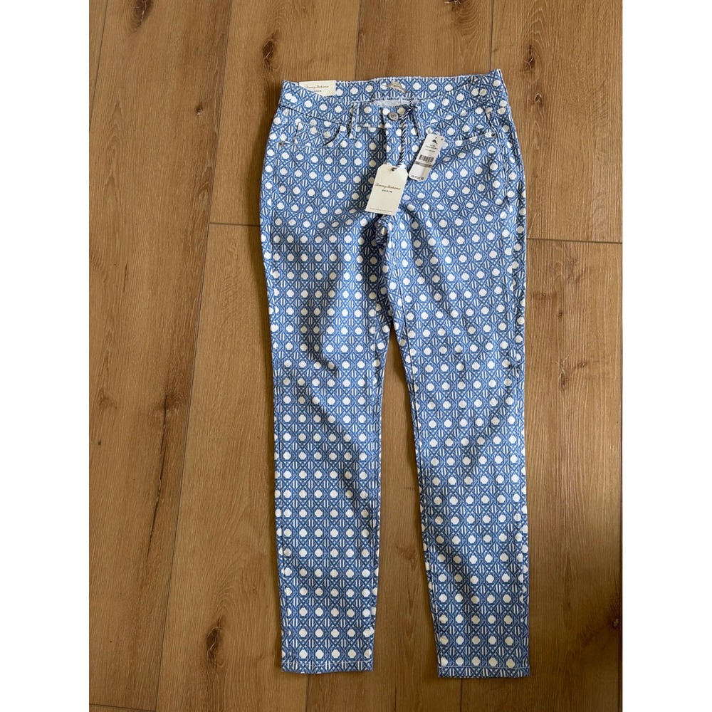 Tommy‎ Bahama Cataline Caning Ankle Jeans Violet Petal Blue White Print Size 27